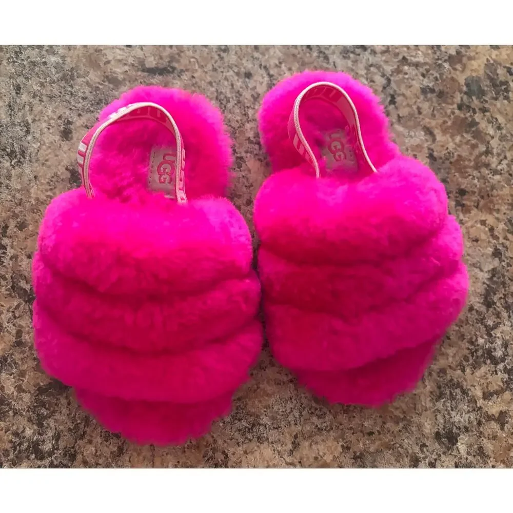 UGG Fluff Yeah Slide Hot Pink Fuzzy Sandals Toddler Girls Size 8